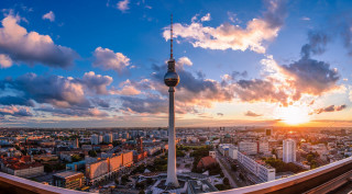 City highrise sunset clouds tower - caspar wolf free wallpaper