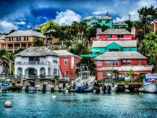 Harbor boats hillside cloudy sky - a harbor next free wallpaper
