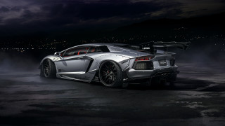 Silver sports car night city 2 - photorealism free wallpaper