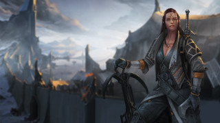 Woman sword helmet bike mountains - holding free wallpaper