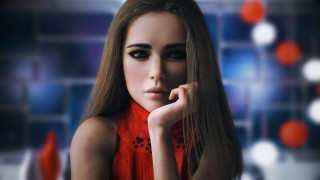 Woman red dress long hair - redshift free wallpaper