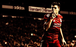 Man red uniform running soccer - a soccer ball free wallpaper