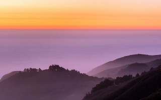 Mountain sunset fog trees precisionism - the top of the mountain free wallpaper