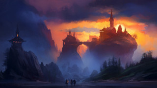 Castle skyline dusk fantasy matte - sunset free wallpaper