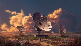 Satellite dish field smoke steam - free sci-fi wallpaper
