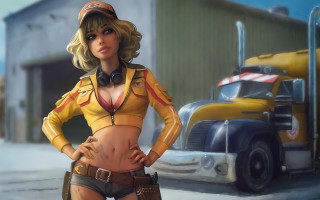 Yellow woman truck blurry digital - digital painting free wallpaper