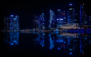 City skyline night reflection neon 3 - a reflection free wallpaper