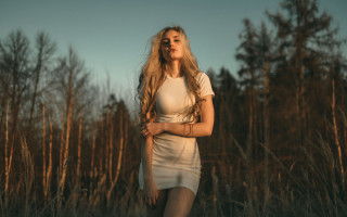 Woman longhair field trees portrait - tall grass and trees free wallpaper