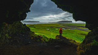 Cave view ocean land cloudy - below them free wallpaper