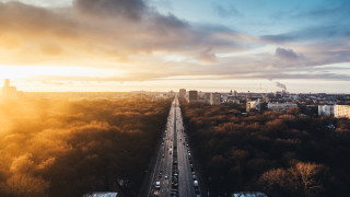 Highway cars city sunset sunrise - a highway free wallpaper