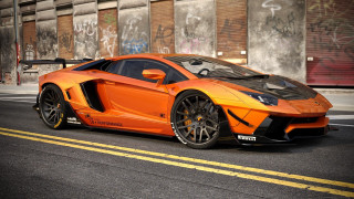 Orange sports car street graffiti - the street in front free wallpaper
