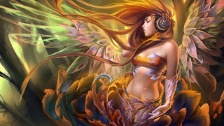 Angel wings in flower field - headphone free wallpaper
