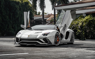 White sports car open parking - its door free wallpaper