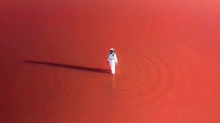 White boat red lake long - a long shadow free wallpaper