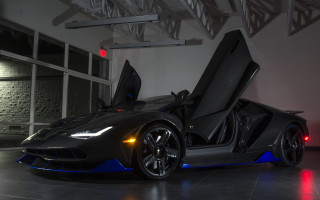 Black blue sports car garage - its door open free wallpaper