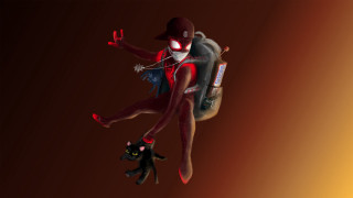 Woman red dress hat flying - her back and a backpack free wallpaper