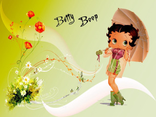Woman umbrella flower green background - swirl free wallpaper