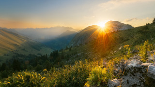 Mountain sunset trees clouds river - a few cloud free wallpaper for desktop