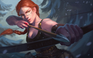 Red haired archer snowy background - a snowy background free wallpaper