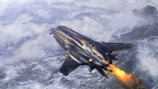 Fighter jet fire mountain space - side and a mountain in the background free wallpaper