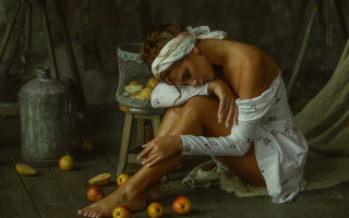 Woman female chair towel fruit - anka zhuravleva free wallpaper