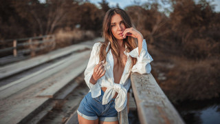 Woman bridge open shirt brown - her shirt open free wallpaper