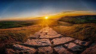 Rocky path sunset valley countryside - rock free wallpaper