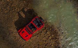 Red car water edge tiltshift - tilt shift free wallpaper