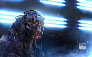 Futuristic man light saber planet - a large head free wallpaper
