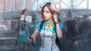 Futuristic girl camera ball cyberpunk - futurism free wallpaper