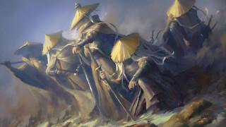 Umbrella group mountain fantasy art - bayard wu free wallpaper