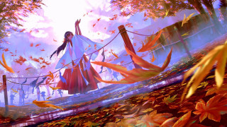 Woman white dress bridge forest - global free wallpaper