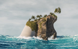 Rock ocean palm island matte - the middle of the ocean free wallpaper
