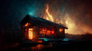 Cabin woods fire sky city - a cabin free wallpaper