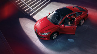 Red car parked open driver - its door free wallpaper