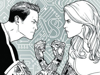 Man woman circuit board robot - zdarsky free wallpaper