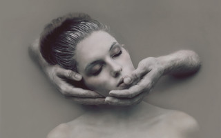 Woman hands on face head - a surrealist painting free wallpaper