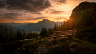 Sunset mountain range forest lake - sunset free wallpaper