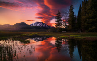 Mountain reflection lake sunset pink 3 - sunset free wallpaper