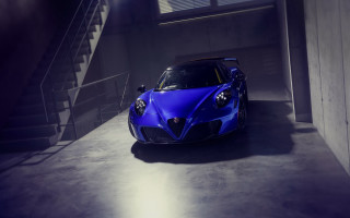 Blue sports car garage staircase - synchromism free wallpaper