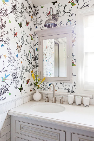 Bathroom sink mirror butterflies vase 2 - a sink and a mirror free wallpaper