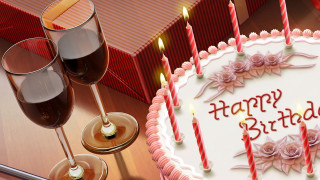 Birthday cake candles wine presents - two glass of wine free wallpaper