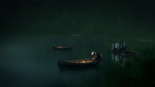 Boats lake night person water - free minimalism wallpaper