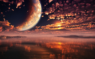 Large planet water sky clouds - cloud and a sun free wallpaper