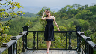 Woman black dress bridge woods - du qiong free wallpaper for desktop