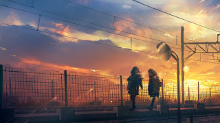 Bridge sunset fence traintrack city - in the foreground free wallpaper