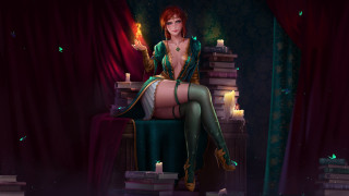 Woman green outfit candle book - a candle free wallpaper