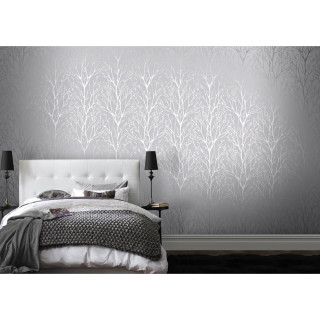 Bedroom wallpaper trees bed nightstand - wall free wallpaper