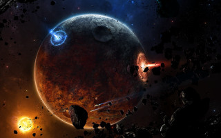 Space planet star debris matte - a planet and a star in the background free wallpaper