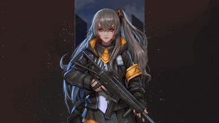 Woman gun building starry sky - art station free wallpaper